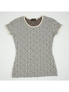 Fendi Zucca Monogram Cream and Grey Logo Shirt Size 42